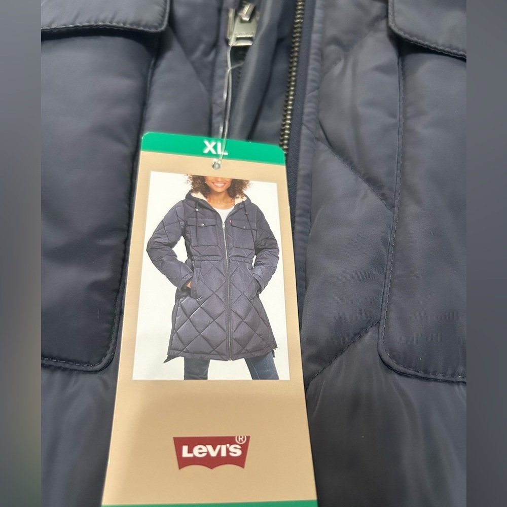 Levi's Women's Soft Sherpa Lined Diamond Quilted Long Parka Jacket XL NWT - Picture 6 of 10